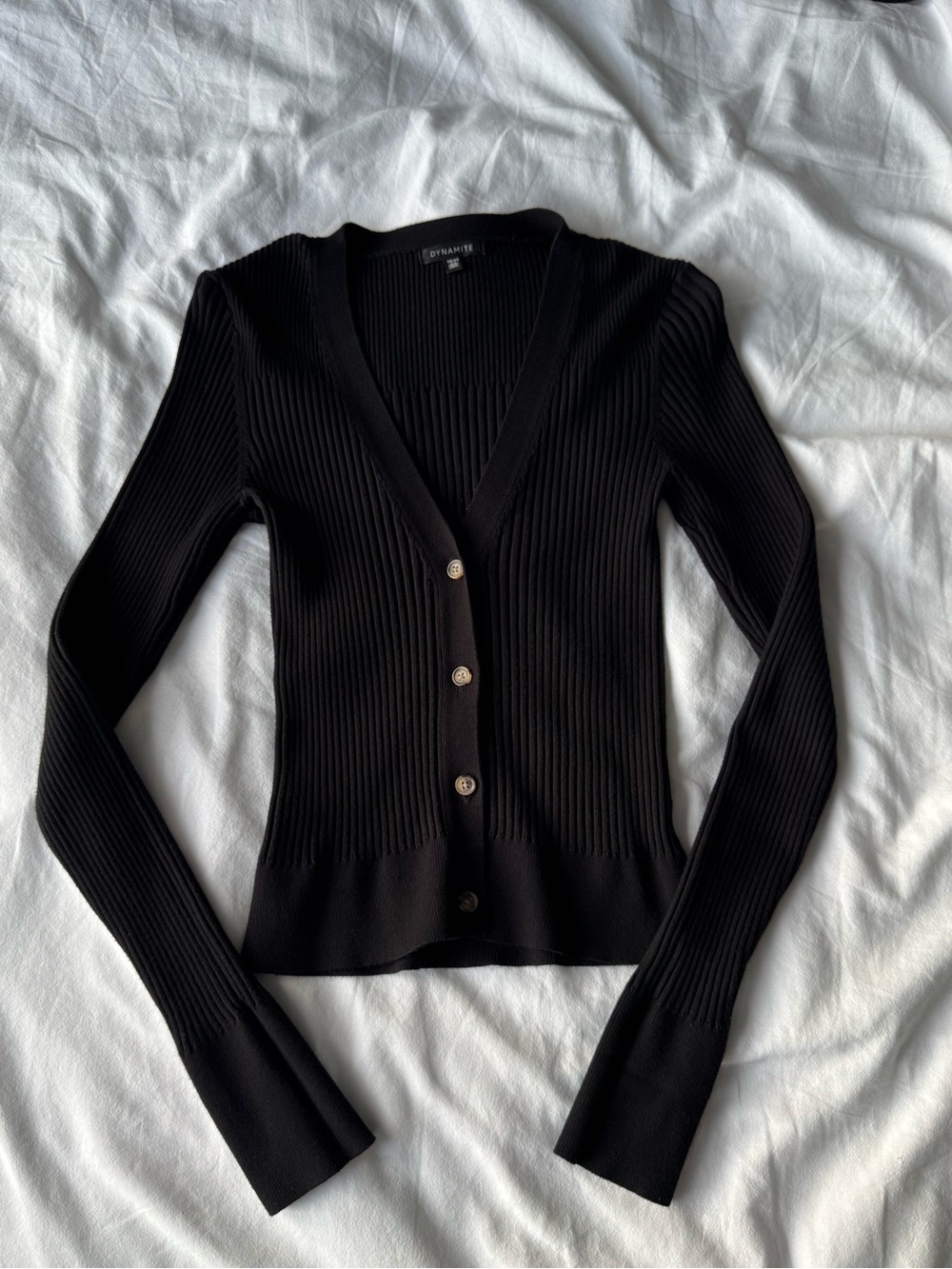 Dynamite Black Ribbed Button Cardigan